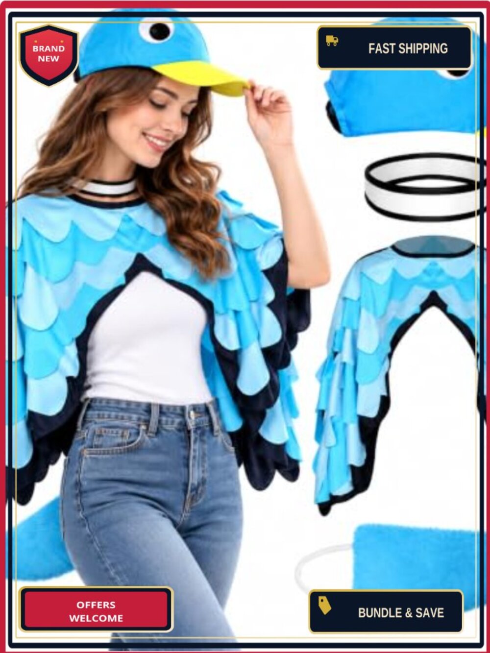 Pigeon Costume Set 4 Pc Wings Tail Collar Hat Cosplay Halloween
